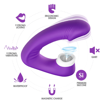 2 femeninos en 1 lengua del sexo que lame el vibrador, juguetes adultos del sexo de Clit de la novedad