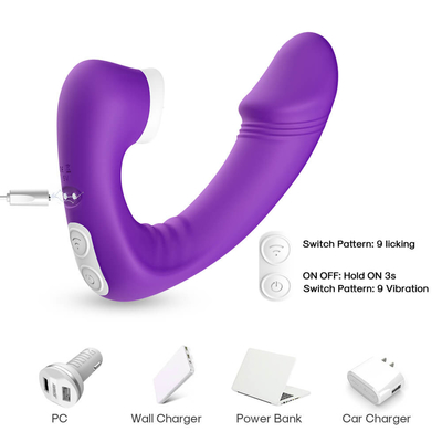 2 femeninos en 1 lengua del sexo que lame el vibrador, juguetes adultos del sexo de Clit de la novedad